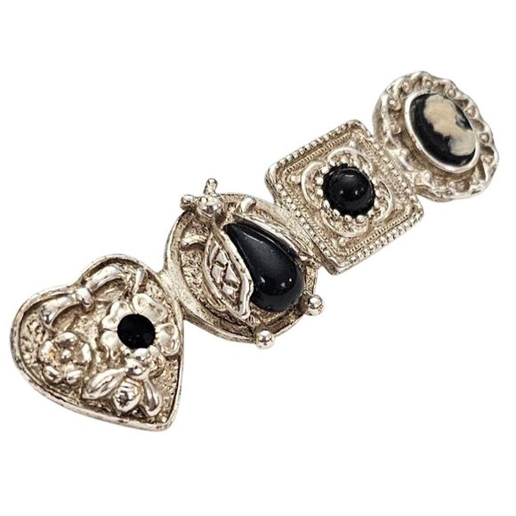 1928 Brand ST Victorian-Style Cameo Bug Heart Bar Brooch Rhinestone Pin, J2 - Picture 3 of 6